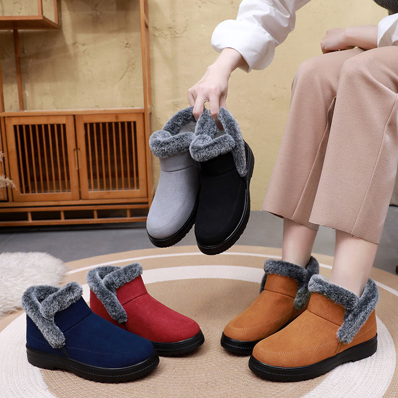 Bottes d'hiver pour femme grande taille en coton, doublées en polaire et épaissies, pour les loisirs en extérieur, bottes de neige mi-mollet, chaussur - éclat féminin