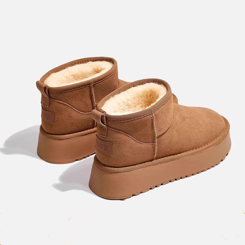 Chaussures épaisses en velours imperméable, avec semelle éponge et tige courte, rehaussant la taille et doublées de coton. - éclat féminin