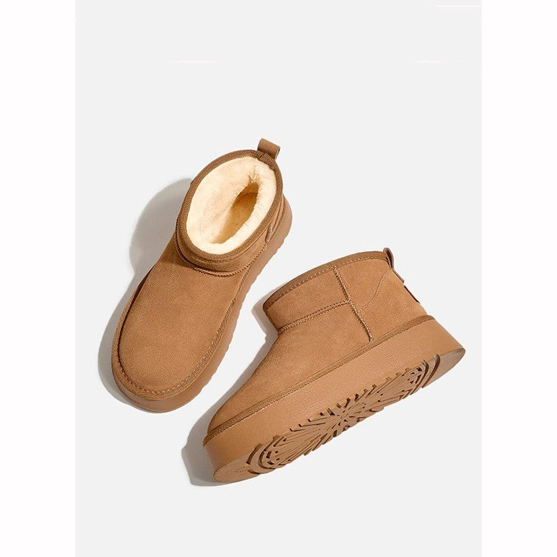Chaussures épaisses en velours imperméable, avec semelle éponge et tige courte, rehaussant la taille et doublées de coton. - éclat féminin