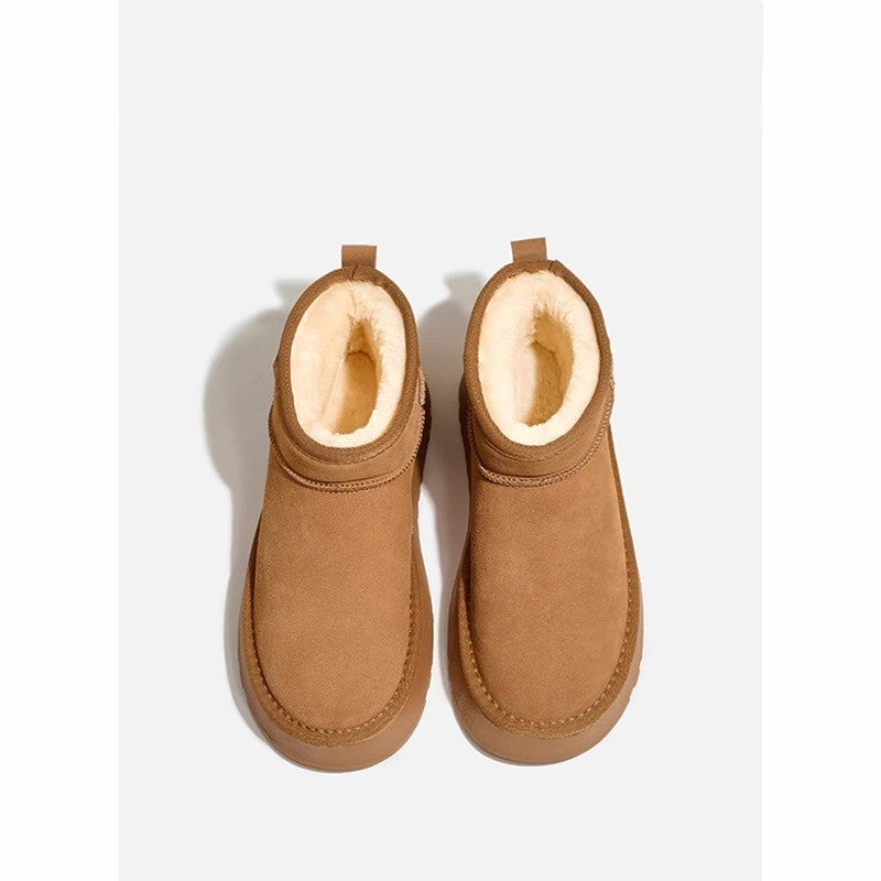 Chaussures épaisses en velours imperméable, avec semelle éponge et tige courte, rehaussant la taille et doublées de coton. - éclat féminin