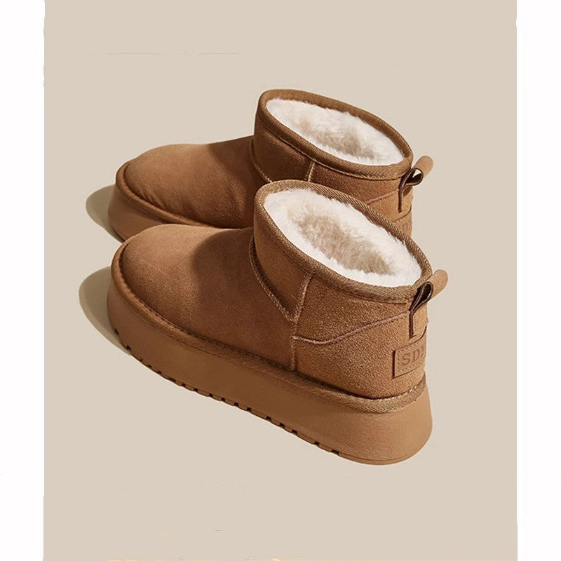 Chaussures épaisses en velours imperméable, avec semelle éponge et tige courte, rehaussant la taille et doublées de coton. - éclat féminin