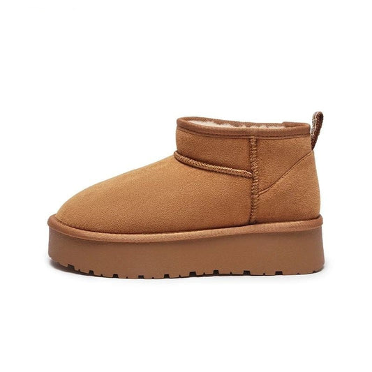 Chaussures épaisses en velours imperméable, avec semelle éponge et tige courte, rehaussant la taille et doublées de coton. - éclat féminin