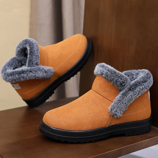 Bottes d'hiver pour femme grande taille en coton, doublées en polaire et épaissies, pour les loisirs en extérieur, bottes de neige mi-mollet, chaussur - éclat féminin