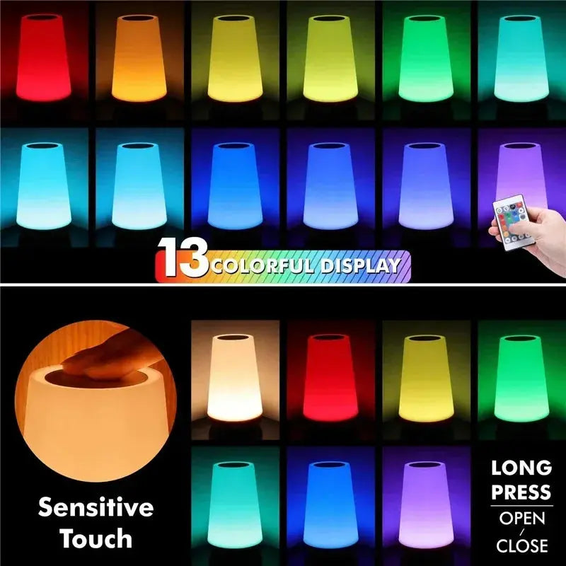 Veilleuse LED, Lampe de Chevet Colorée, Lampe de Table avec Télécommande et USB Rechargeable et Changement de 13 Couleurs RVB éclat féminin