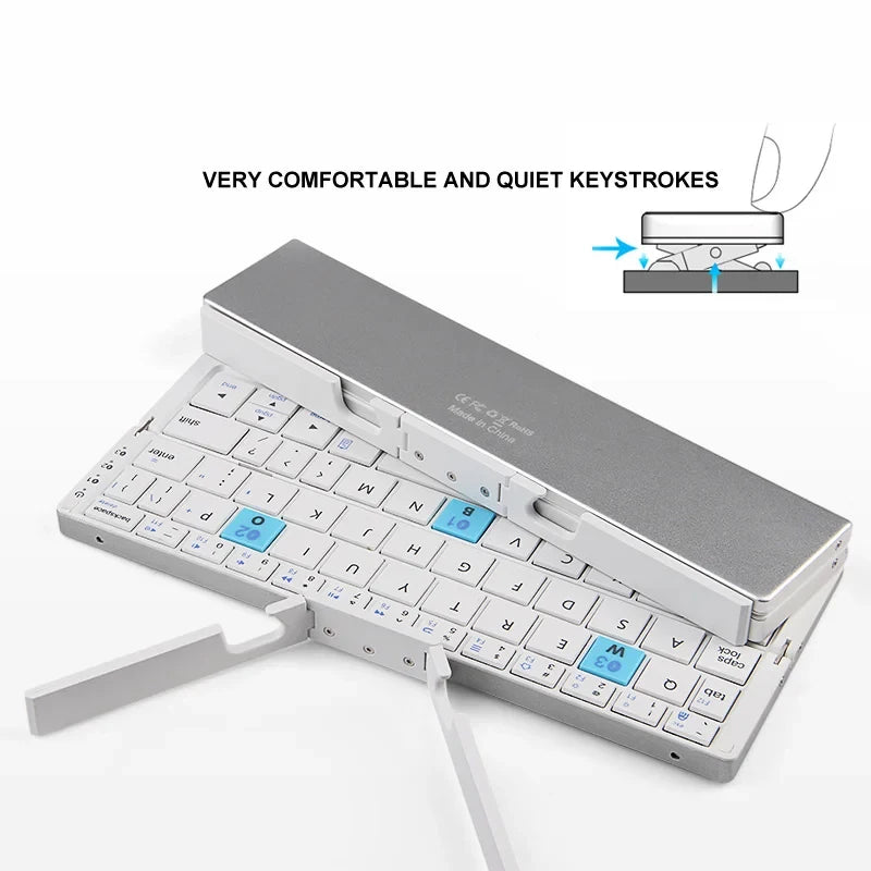 BOW Clavier Ultra Mini Bluetooth Pliable en Alliage d'Aluminium avec Support – Compatible avec 3 Appareils - éclat féminin