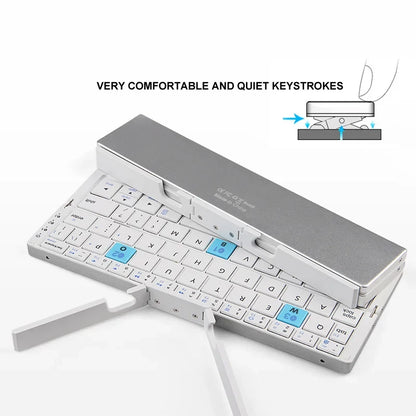 BOW Clavier Ultra Mini Bluetooth Pliable en Alliage d'Aluminium avec Support – Compatible avec 3 Appareils - éclat féminin