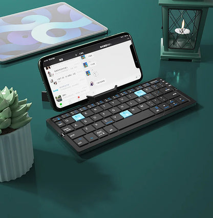 Clavier Mini Bluetooth Pliable en Alliage d'Aluminium avec Support – Compatible avec 3 Appareils