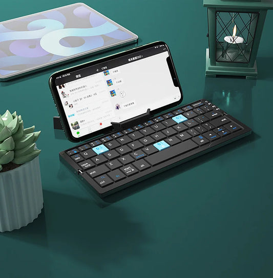 Clavier Mini Bluetooth Pliable en Alliage d'Aluminium avec Support – Compatible avec 3 Appareils