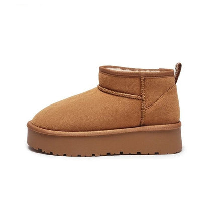 Chaussures épaisses en velours imperméable, avec semelle éponge et tige courte, rehaussant la taille et doublées de coton. - éclat féminin