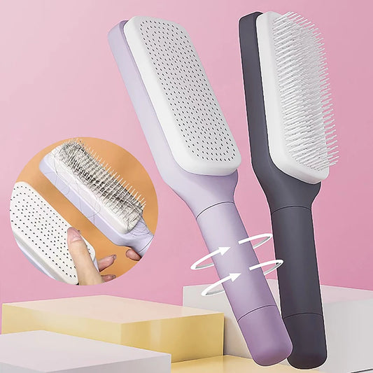 Brosse à cheveux autonettoyante, brosse à cheveux à poils rétractables, brosse à cheveux de massage autonettoyante, peignes à cheveux antistatiques pour hommes et femmes - éclat féminin