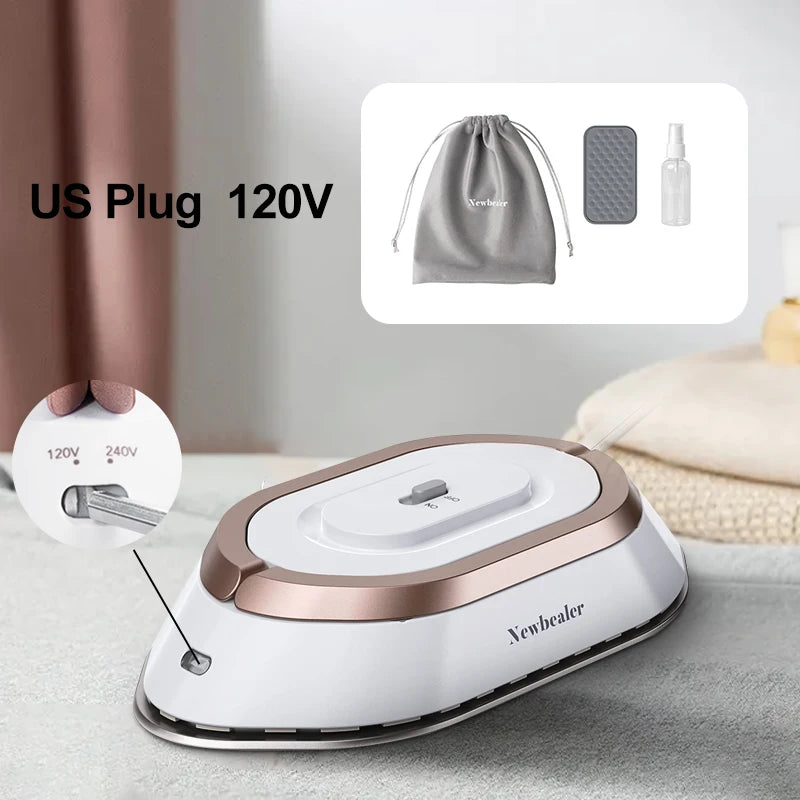 Mini fer à sec électrique portatif 120V/220V, double tension 30S, fer à repasser sans vapeur pour vêtements, Portable, léger, voyage - éclat féminin