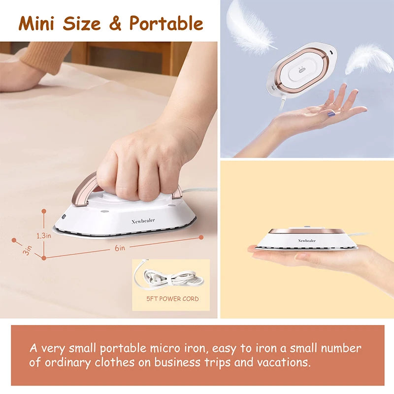 Mini fer à sec électrique portatif 120V/220V, double tension 30S, fer à repasser sans vapeur pour vêtements, Portable, léger, voyage - éclat féminin